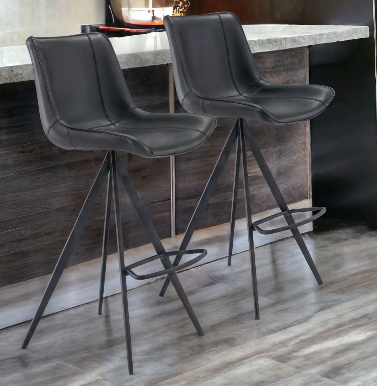 Set of Two 29" Steel Low Back Bar Height Bar Chairs