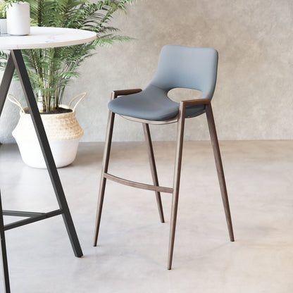 Set of Two 29" Gray And Brown Faux Leather And Steel Low Back Bar Height Bar Chairs HomeRoots