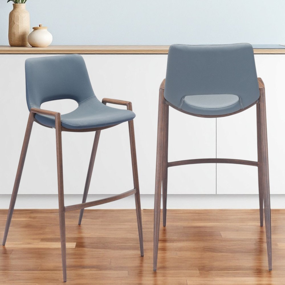 Set of Two 29" Gray And Brown Steel Low Back Bar Height Bar Chairs HomeRoots