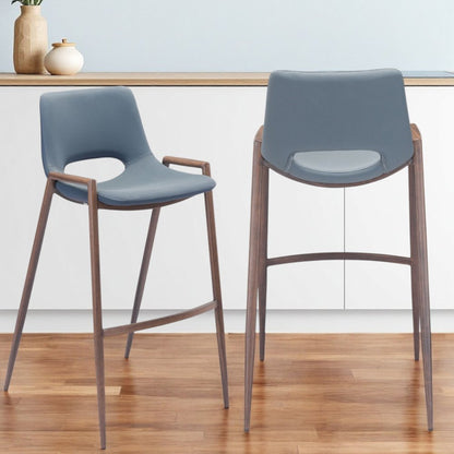 Set of Two 29" Gray And Brown Steel Low Back Bar Height Bar Chairs HomeRoots
