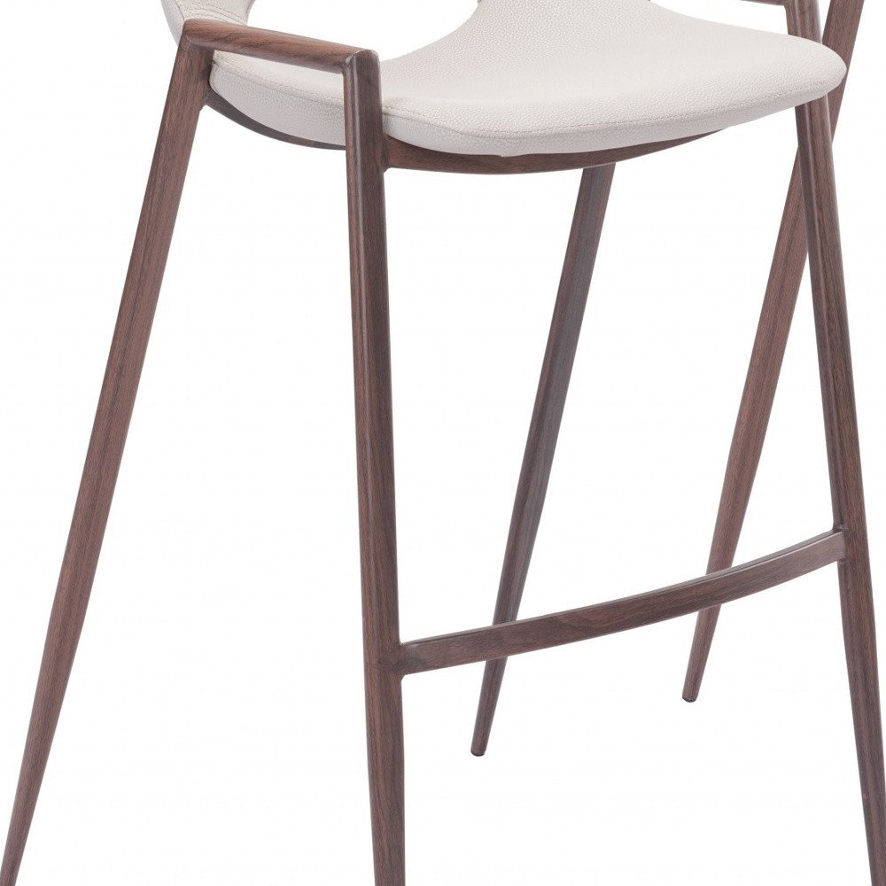 Set of Two 29" Beige And Brown Faux Leather And Steel Low Back Bar Height Bar Chairs HomeRoots