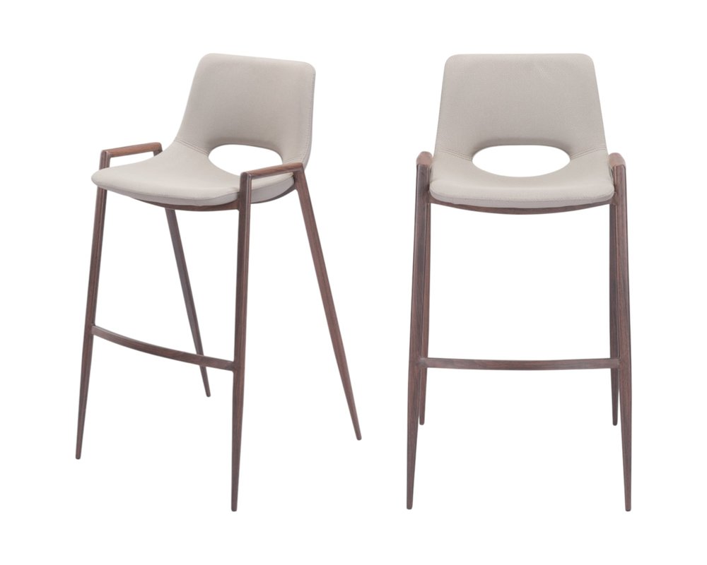 Set of Two 29" Beige And Brown Faux Leather And Steel Low Back Bar Height Bar Chairs HomeRoots