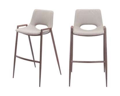 Set of Two 29" Beige And Brown Faux Leather And Steel Low Back Bar Height Bar Chairs HomeRoots