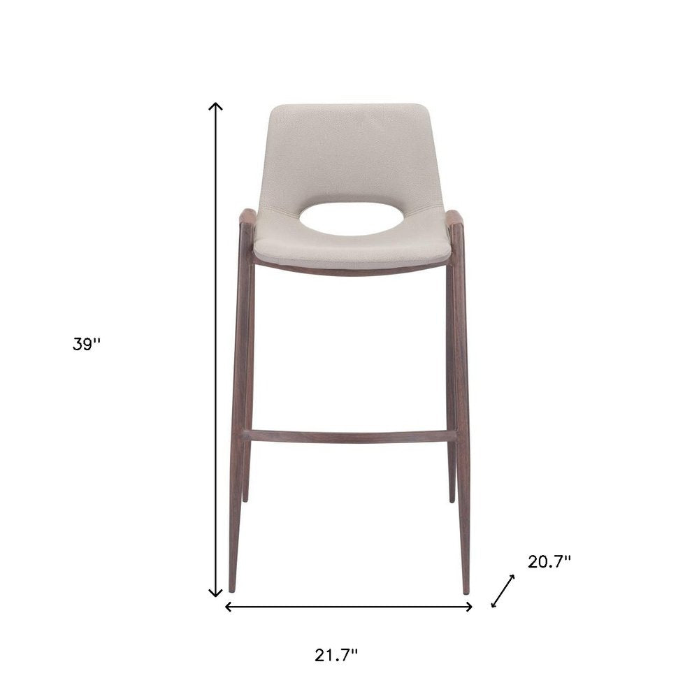 Set of Two 29" Beige And Brown Faux Leather And Steel Low Back Bar Height Bar Chairs HomeRoots