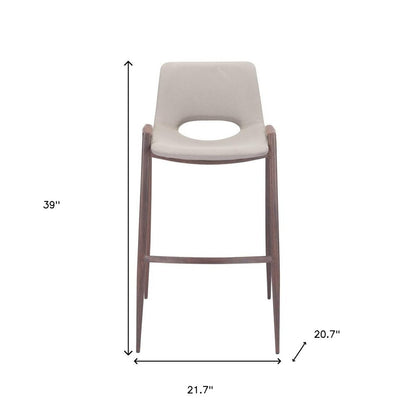 Set of Two 29" Beige And Brown Faux Leather And Steel Low Back Bar Height Bar Chairs HomeRoots