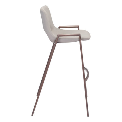 Set of Two 29" Beige And Brown Faux Leather And Steel Low Back Bar Height Bar Chairs HomeRoots