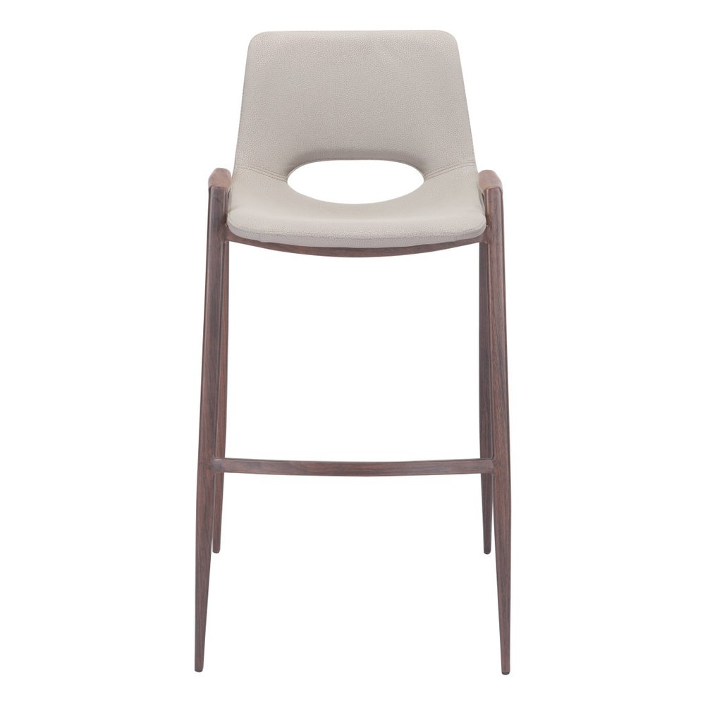Set of Two 29" Beige And Brown Faux Leather And Steel Low Back Bar Height Bar Chairs HomeRoots