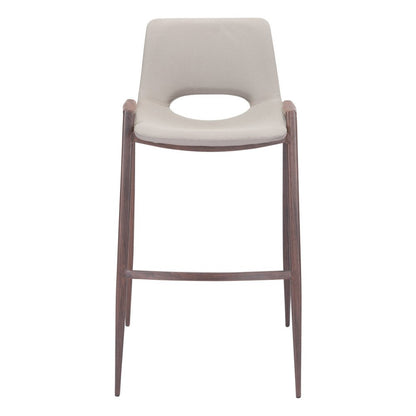 Set of Two 29" Beige And Brown Faux Leather And Steel Low Back Bar Height Bar Chairs HomeRoots