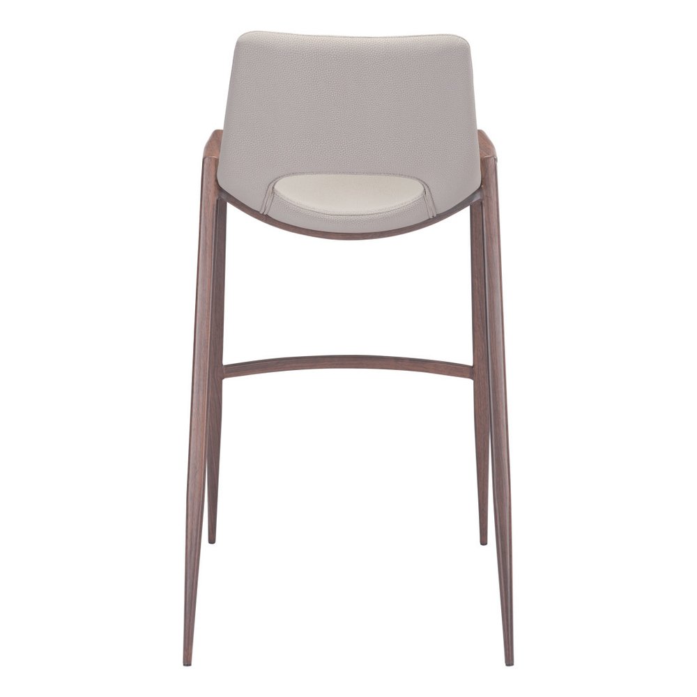 Set of Two 29" Beige And Brown Faux Leather And Steel Low Back Bar Height Bar Chairs HomeRoots