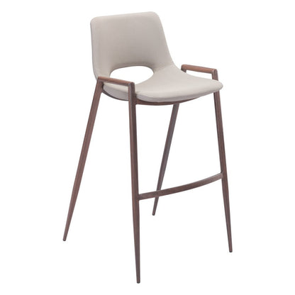 Set of Two 29" Beige And Brown Faux Leather And Steel Low Back Bar Height Bar Chairs HomeRoots