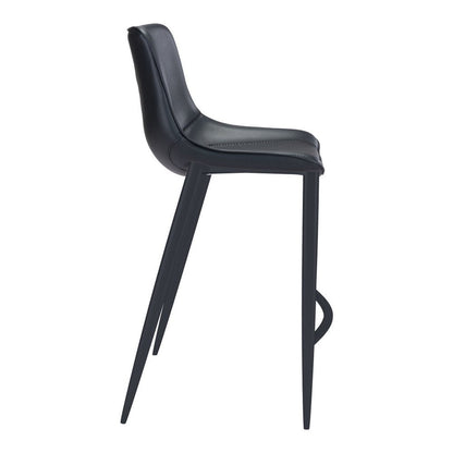 Set of Two 30" Black Faux Leather And Steel Low Back Bar Height Bar Chairs HomeRoots