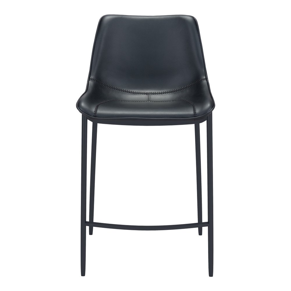 Set of Two 30" Black Faux Leather And Steel Low Back Bar Height Bar Chairs HomeRoots