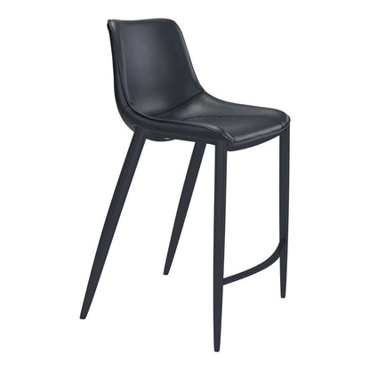 Set of Two 30" Black Faux Leather And Steel Low Back Bar Height Bar Chairs HomeRoots