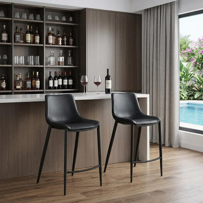 Set of Two 30" Black Faux Leather And Steel Low Back Bar Height Bar Chairs HomeRoots