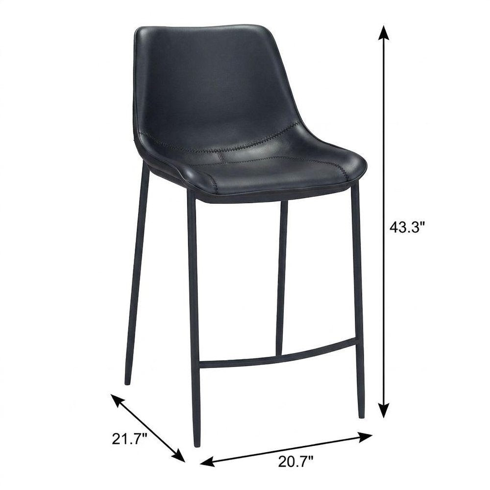Set of Two 30" Black Faux Leather And Steel Low Back Bar Height Bar Chairs HomeRoots