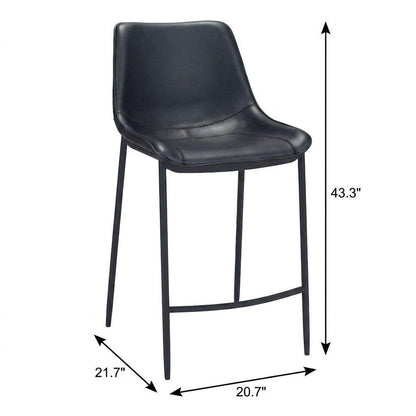 Set of Two 30" Black Faux Leather And Steel Low Back Bar Height Bar Chairs HomeRoots