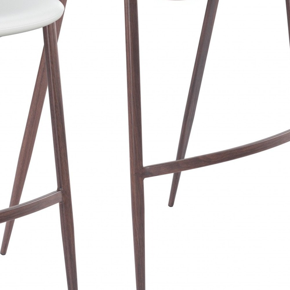Set of Two 29" White And Brown Faux Leather And Steel Low Back Bar Height Bar Chairs HomeRoots