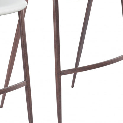 Set of Two 29" White And Brown Faux Leather And Steel Low Back Bar Height Bar Chairs HomeRoots