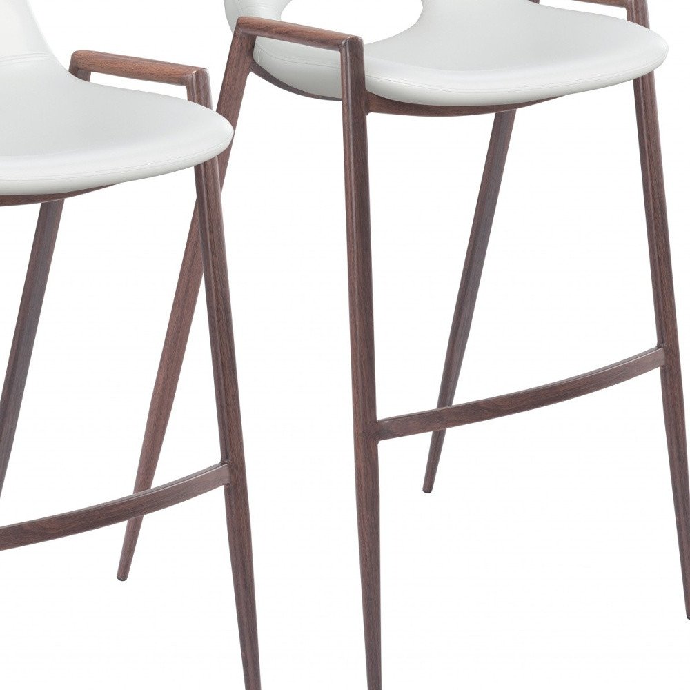 Set of Two 29" White And Brown Faux Leather And Steel Low Back Bar Height Bar Chairs HomeRoots