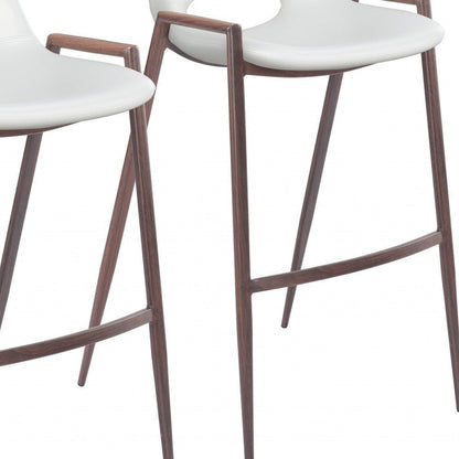 Set of Two 29" White And Brown Faux Leather And Steel Low Back Bar Height Bar Chairs HomeRoots