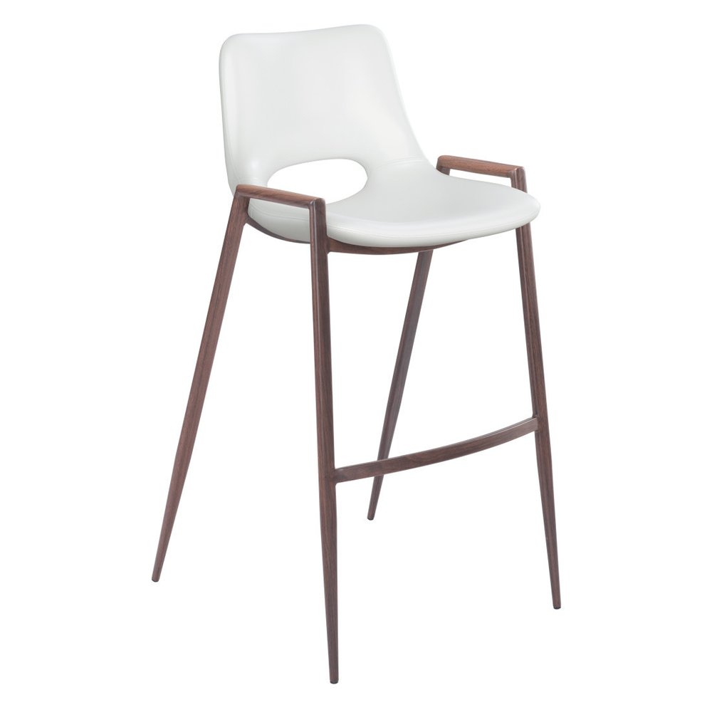 Set of Two 29" White And Brown Faux Leather And Steel Low Back Bar Height Bar Chairs HomeRoots