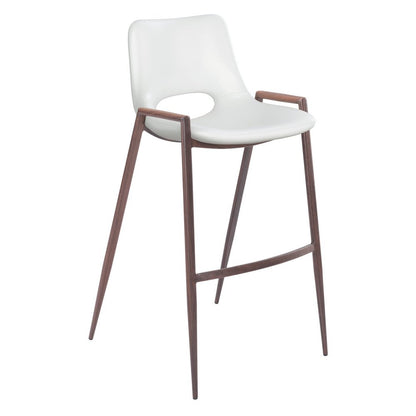 Set of Two 29" White And Brown Faux Leather And Steel Low Back Bar Height Bar Chairs HomeRoots