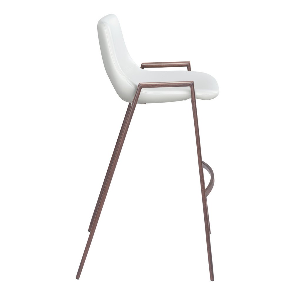 Set of Two 29" White And Brown Faux Leather And Steel Low Back Bar Height Bar Chairs HomeRoots