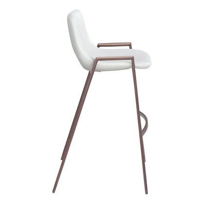 Set of Two 29" White And Brown Faux Leather And Steel Low Back Bar Height Bar Chairs HomeRoots