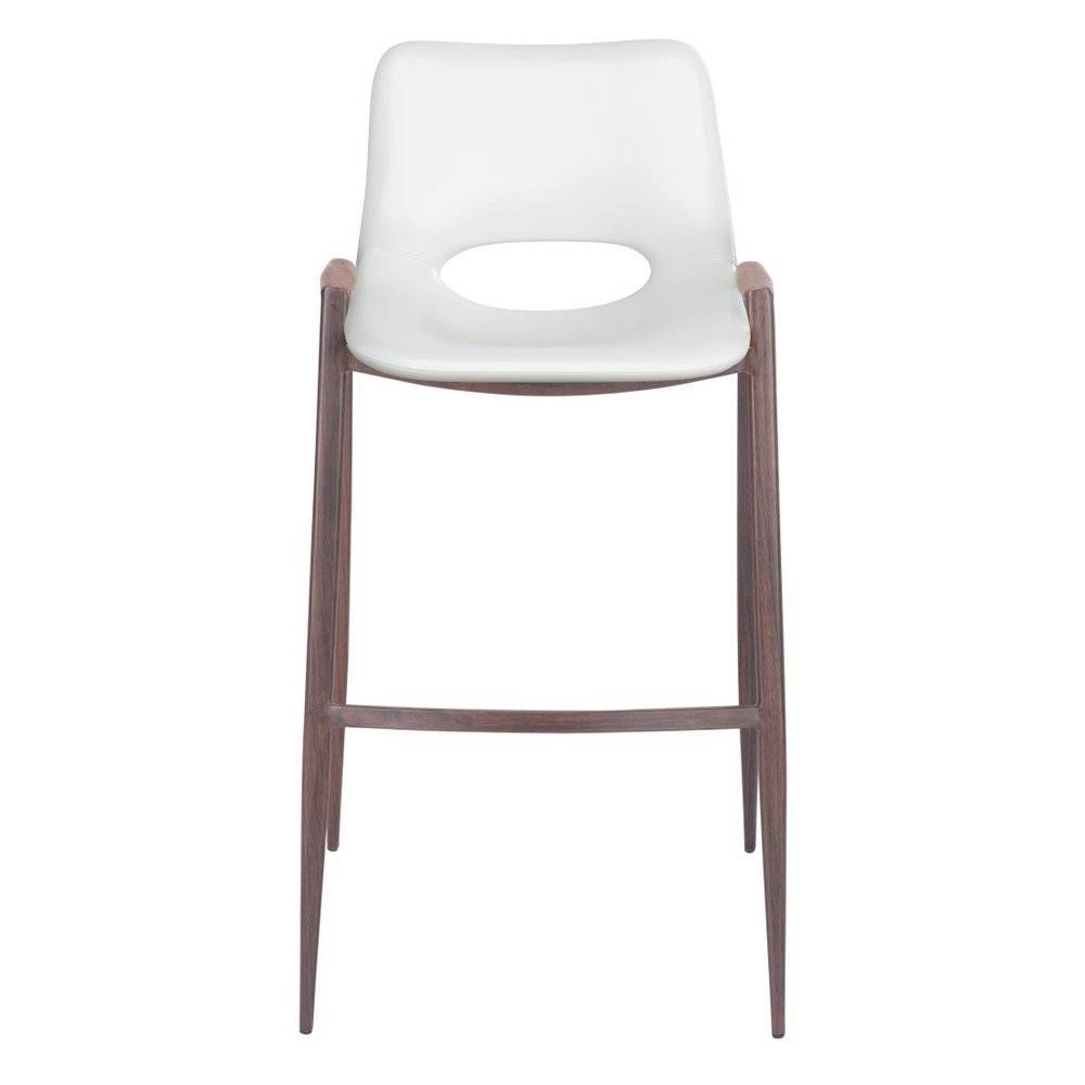 Set of Two 29" White And Brown Faux Leather And Steel Low Back Bar Height Bar Chairs HomeRoots