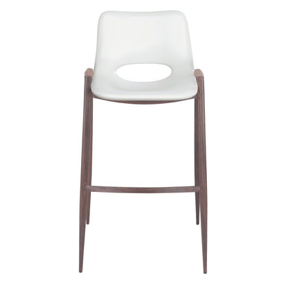 Set of Two 29" White And Brown Faux Leather And Steel Low Back Bar Height Bar Chairs HomeRoots