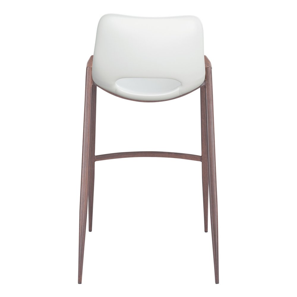 Set of Two 29" White And Brown Faux Leather And Steel Low Back Bar Height Bar Chairs HomeRoots