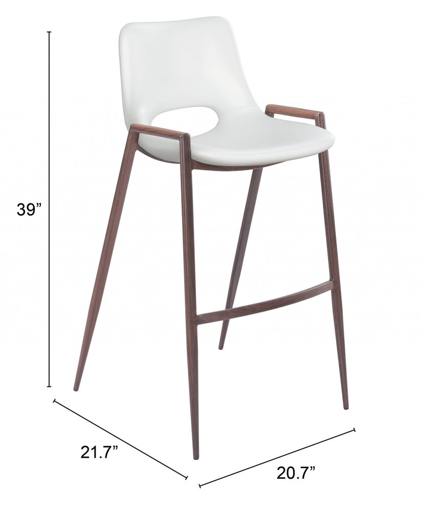 Set of Two 29" White And Brown Faux Leather And Steel Low Back Bar Height Bar Chairs HomeRoots