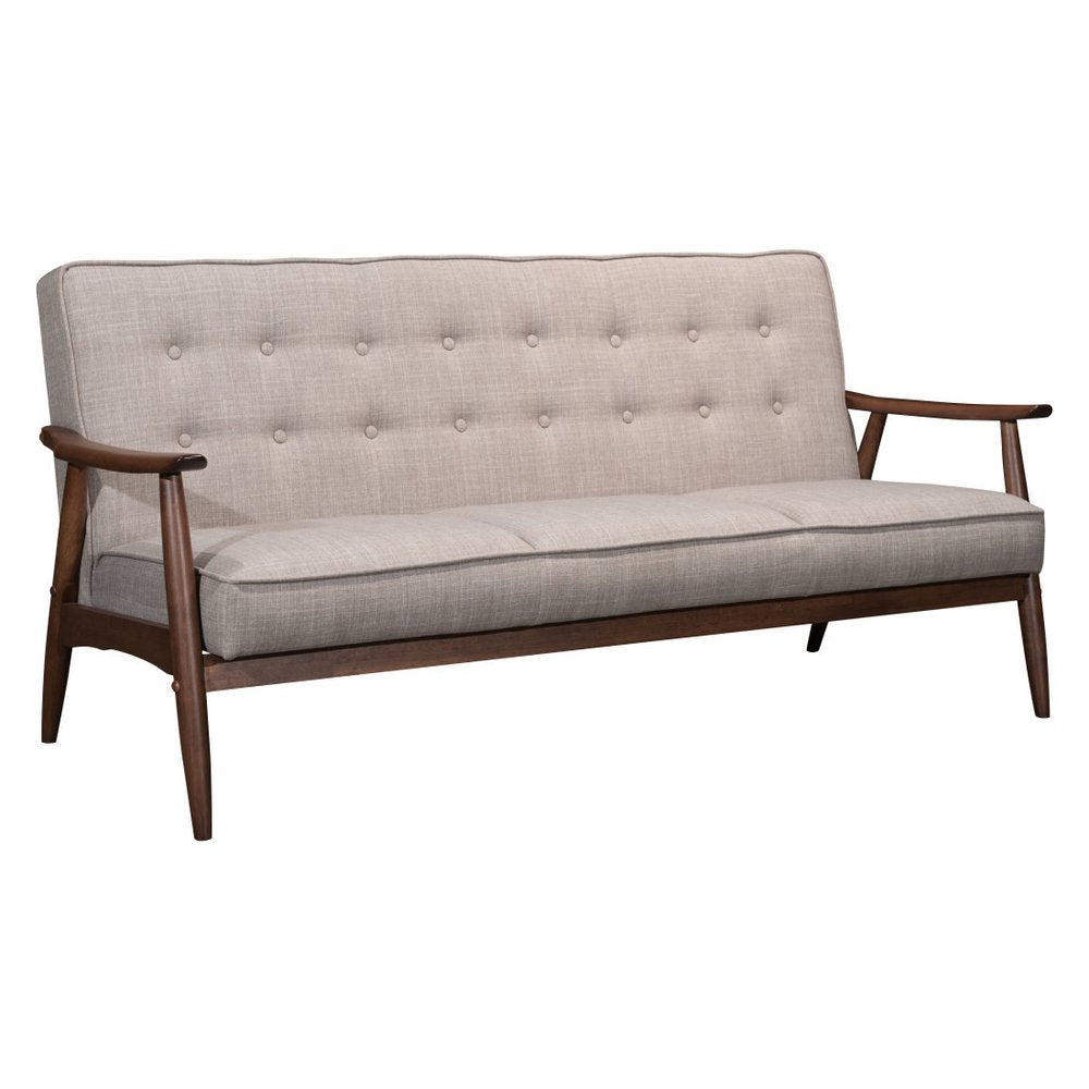69" Beige Polyester Sofa With Brown Legs HomeRoots