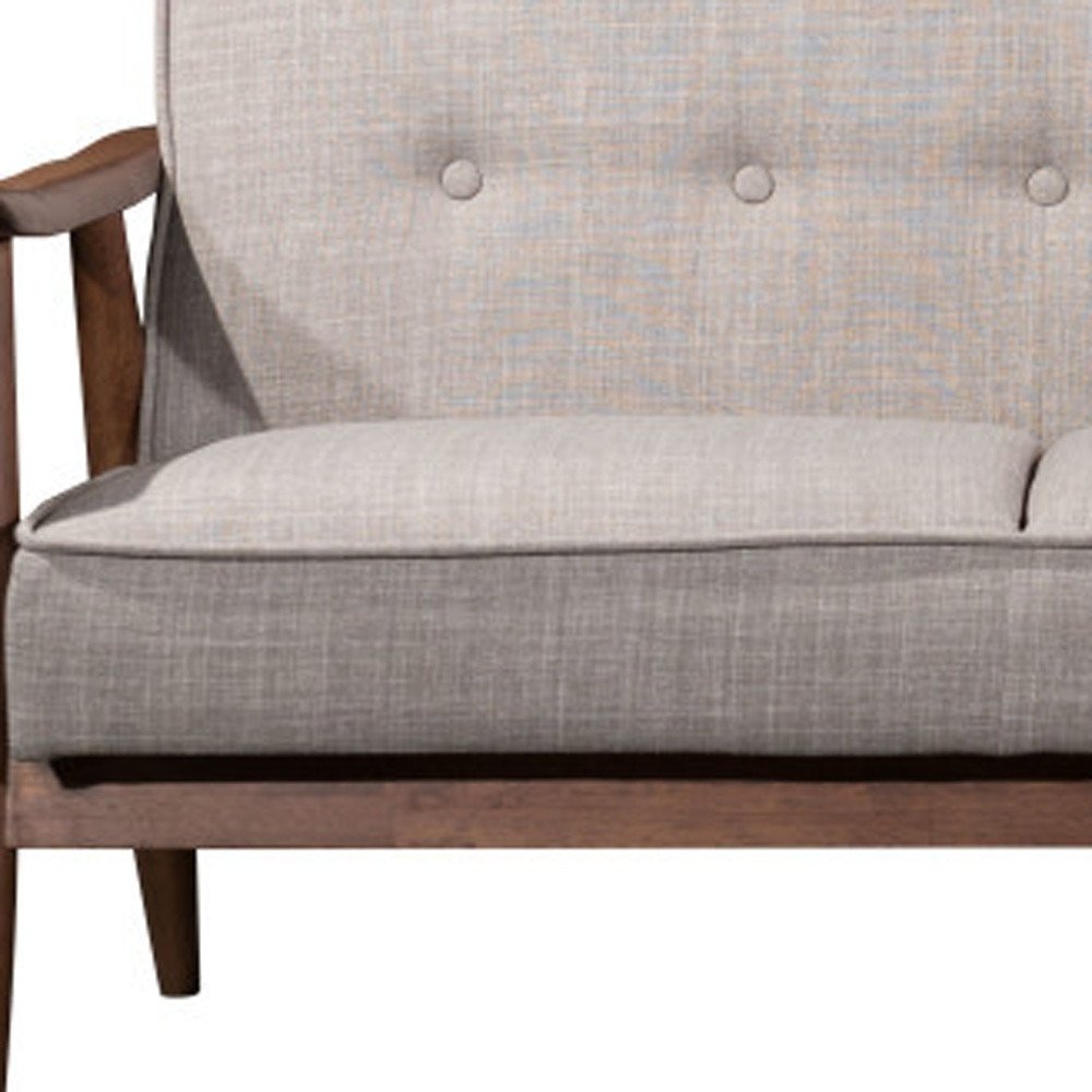 69" Beige Polyester Sofa With Brown Legs HomeRoots