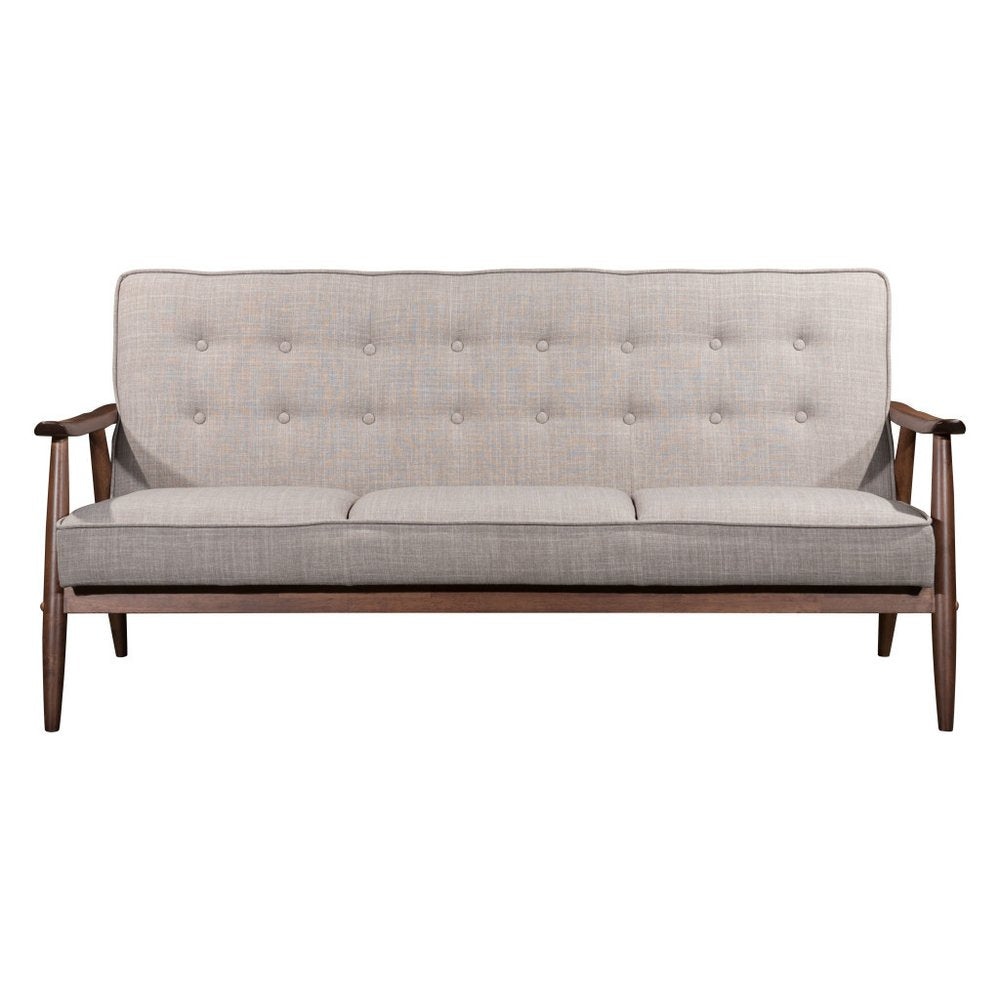69" Beige Polyester Sofa With Brown Legs HomeRoots