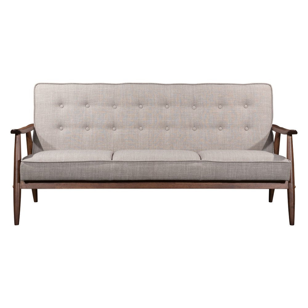 69" Beige Polyester Sofa With Brown Legs HomeRoots