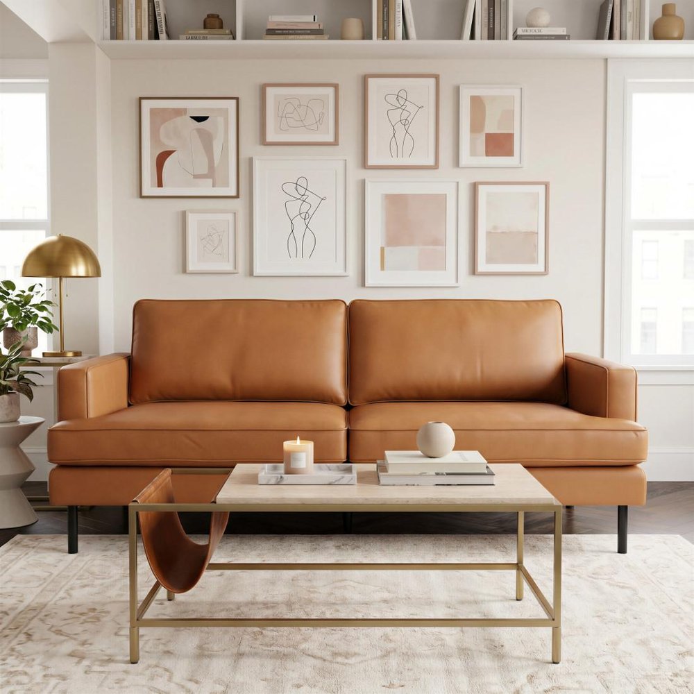 72" Brown Polyester Sofa With Black Legs HomeRoots