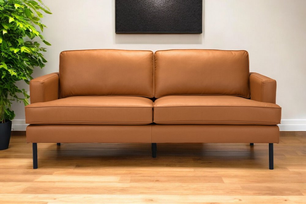 72" Brown Polyester Sofa With Black Legs HomeRoots