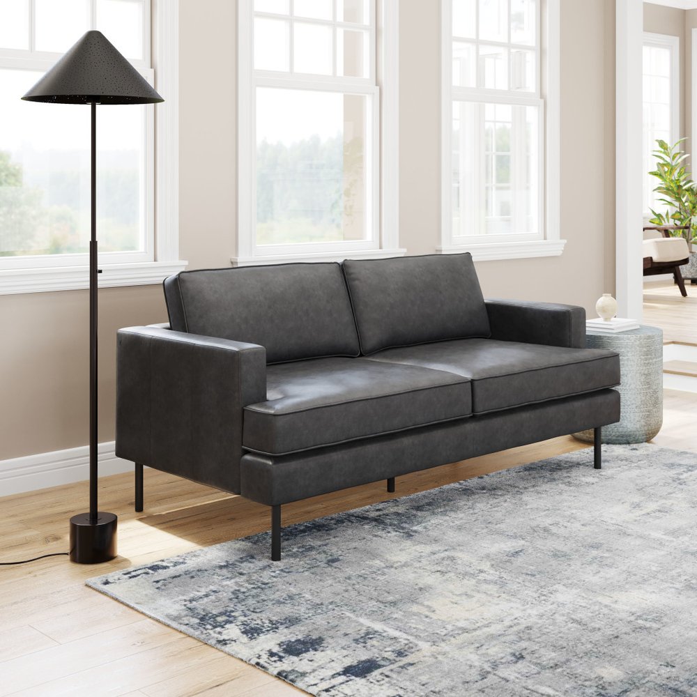 72" Gray Faux Leather Sofa HomeRoots