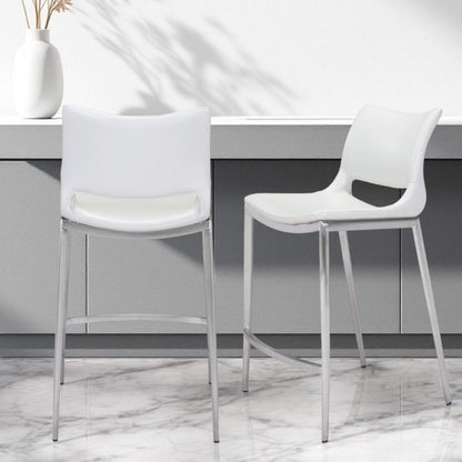 Set of Two 25" White And Silver Steel Low Back Counter Height Bar Chairs HomeRoots