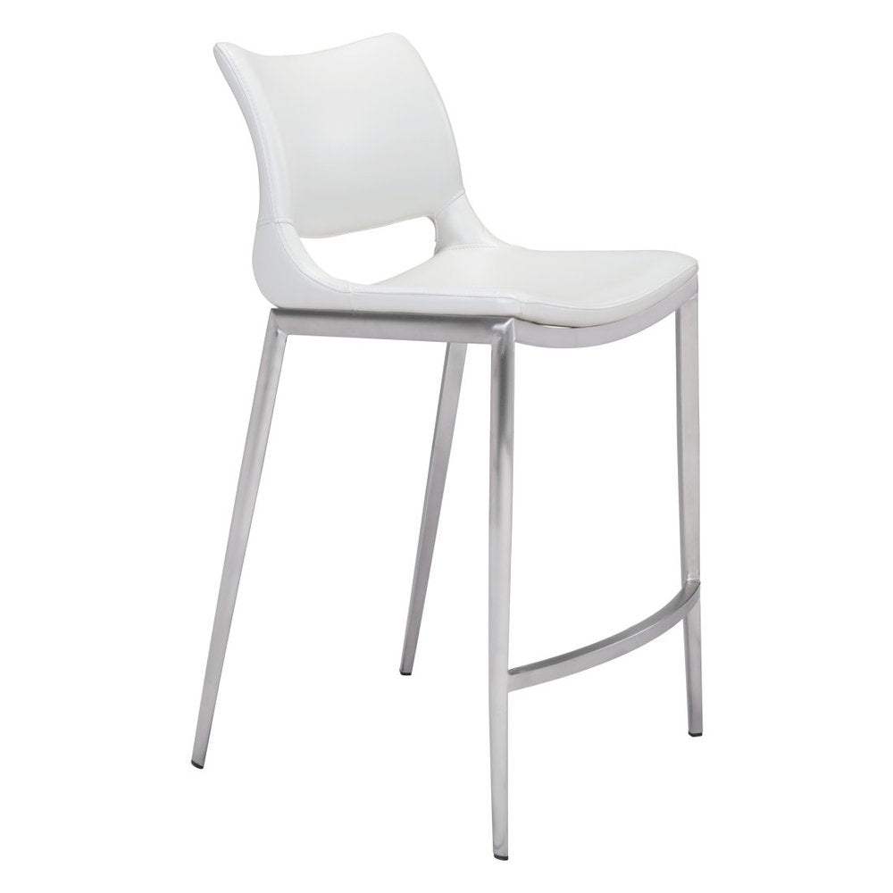 Set of Two 25" White And Silver Faux Leather And Steel Low Back Counter Height Bar Chairs HomeRoots