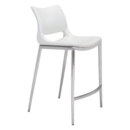 Set of Two 25" White And Silver Faux Leather And Steel Low Back Counter Height Bar Chairs HomeRoots