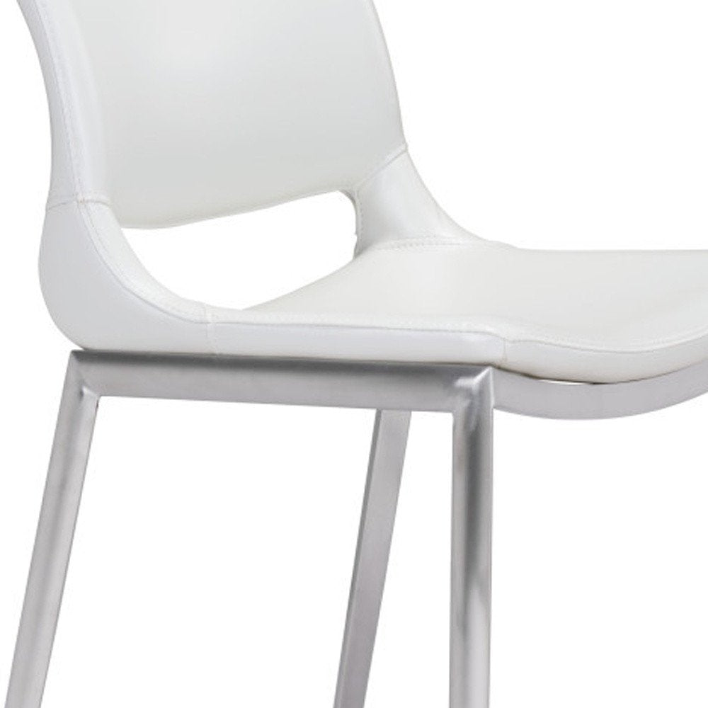 Set of Two 25" White And Silver Faux Leather And Steel Low Back Counter Height Bar Chairs HomeRoots