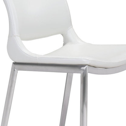 Set of Two 25" White And Silver Faux Leather And Steel Low Back Counter Height Bar Chairs HomeRoots