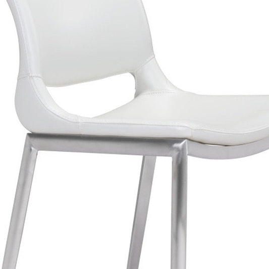 Set of Two 25" White And Silver Faux Leather And Steel Low Back Counter Height Bar Chairs HomeRoots
