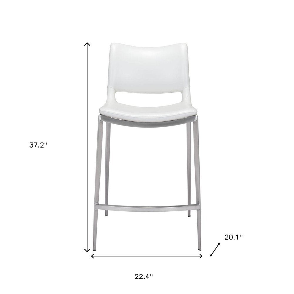 Set of Two 25" White And Silver Faux Leather And Steel Low Back Counter Height Bar Chairs HomeRoots