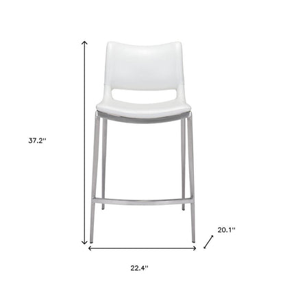 Set of Two 25" White And Silver Faux Leather And Steel Low Back Counter Height Bar Chairs HomeRoots