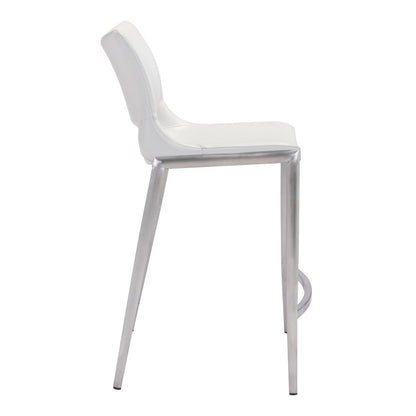 Set of Two 25" White And Silver Faux Leather And Steel Low Back Counter Height Bar Chairs HomeRoots