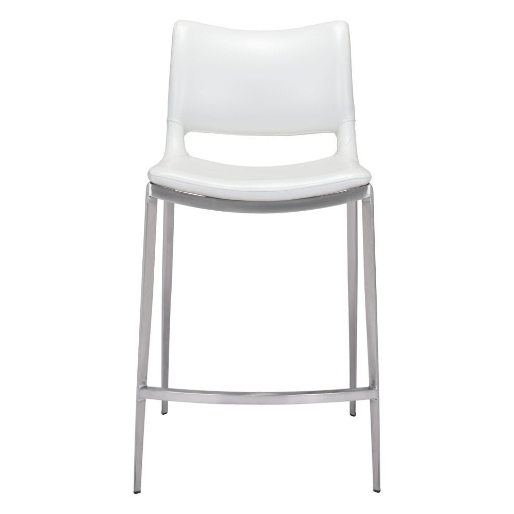 Set of Two 25" White And Silver Faux Leather And Steel Low Back Counter Height Bar Chairs HomeRoots