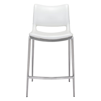Set of Two 25" White And Silver Faux Leather And Steel Low Back Counter Height Bar Chairs HomeRoots